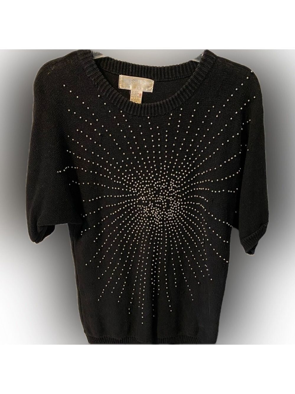 Western Connection - ladies black beaded small sweater. Ramie and Cotton